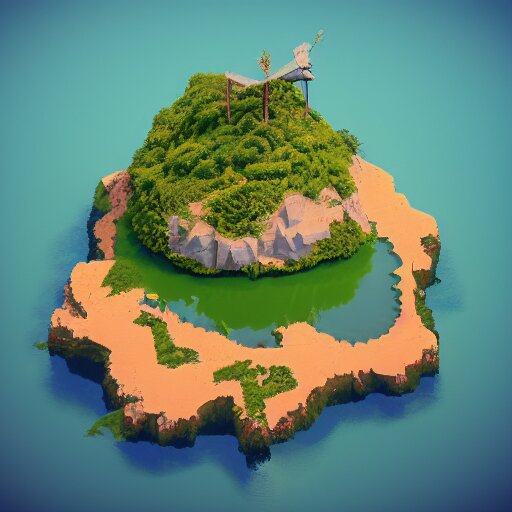 a floating island on an aquatic environment isometric art, lago ...