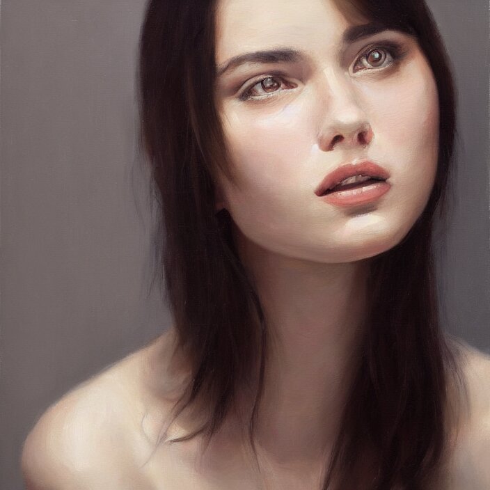 Lexica - Alla prima portrait oil painting of young woman with dark hair ...