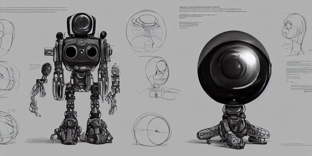 Lexica Future robot, oval, spherical, character sheet, concept design, contrast, kim jung gi