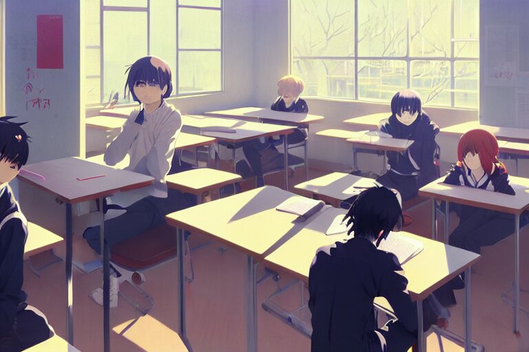 Lexica - Boy's love anime modern high school classroom in winter clear ...