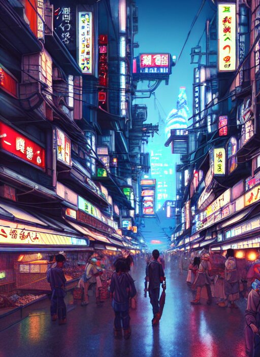 Lexica - Market in japan, cyberpunk style, big mecha - warrior in ...