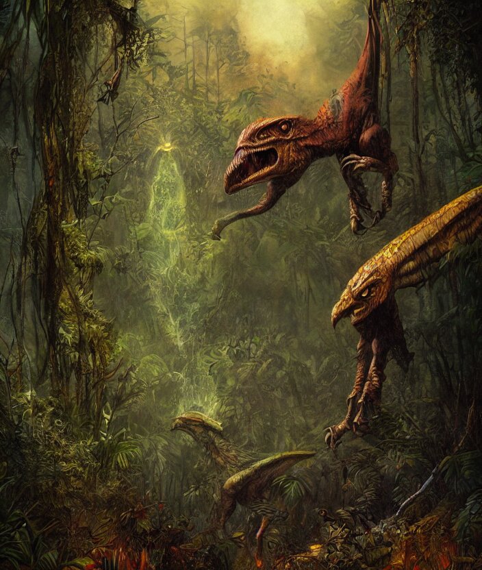 Lexica - Raptor stalking in the jungle, mysterious, fantasy artwork ...