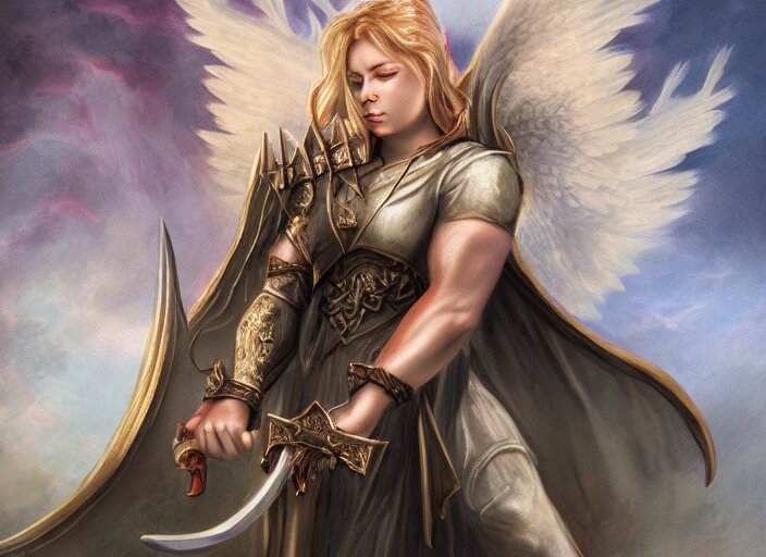 Lexica - A digital painting of an angel holding two swords, a digital ...