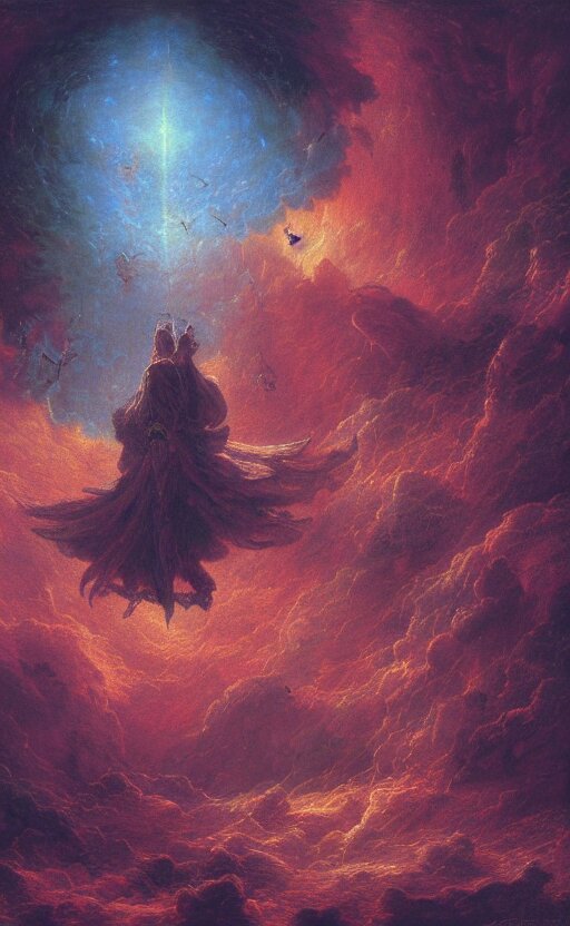 Lexica - Hordes of demons and angels flying into a nebula portal in the ...