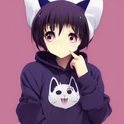 anime girl with cat hoodie
