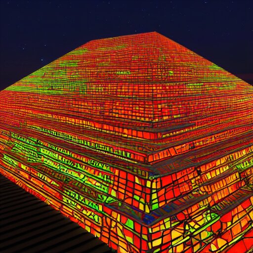 Lexica - Pyramids made of colorful neon glass at night time, by unreal ...