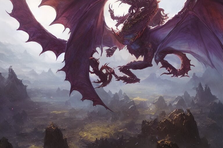 Lexica - A arcane dragon flying in the sky, hearthstone art style, epic ...