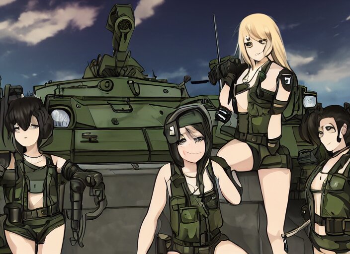 Lexica - Female tank crew posing triumphantly next to their tank, anime ...
