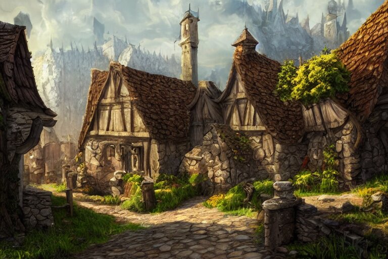 Lexica - A small medieval village, fantasy, D&D, concept art, sharp ...