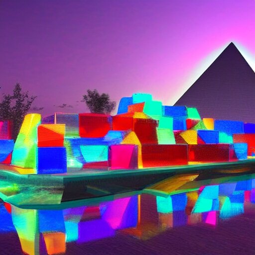 Lexica - Pyramids made of colored glass at night, trending on ...