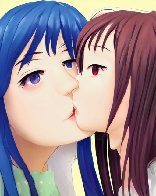 portrait of two girls kissing, anime, trending on, Stable Diffusion