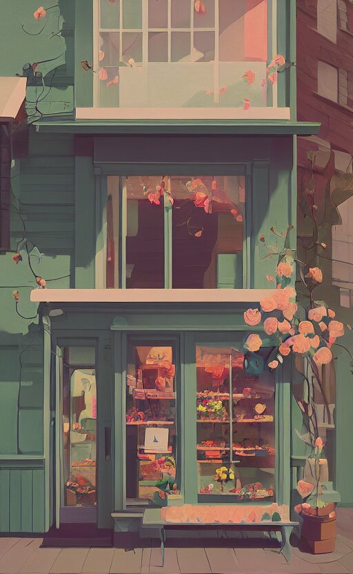 Lexica - Cute cozy flower shop, surreal illustration, by atey ghailan ...