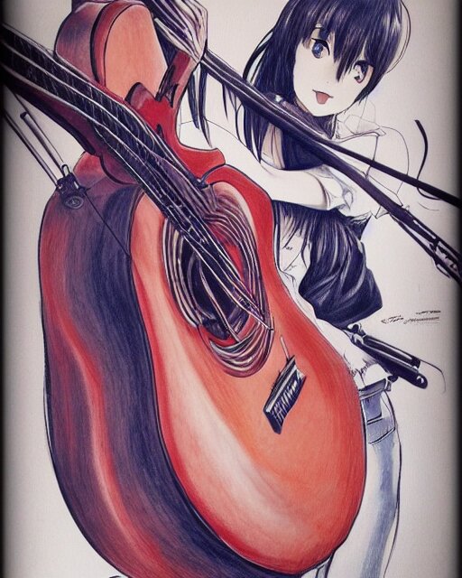 girl with guitar drawing