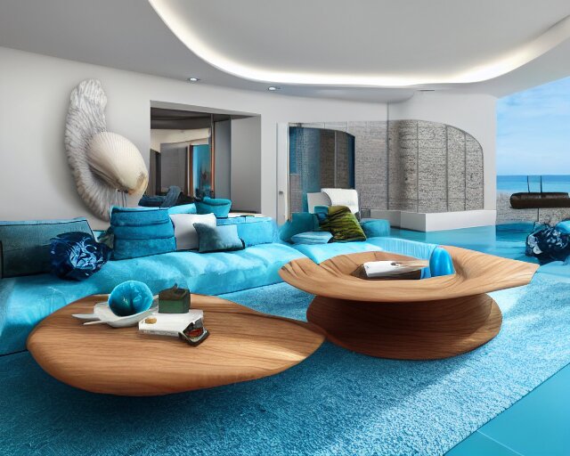 Lexica - A modern living room inspired by the ocean, a luxurious wooden ...