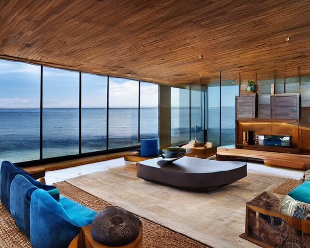 Lexica - A modern living room inspired by the ocean, a luxurious wooden ...