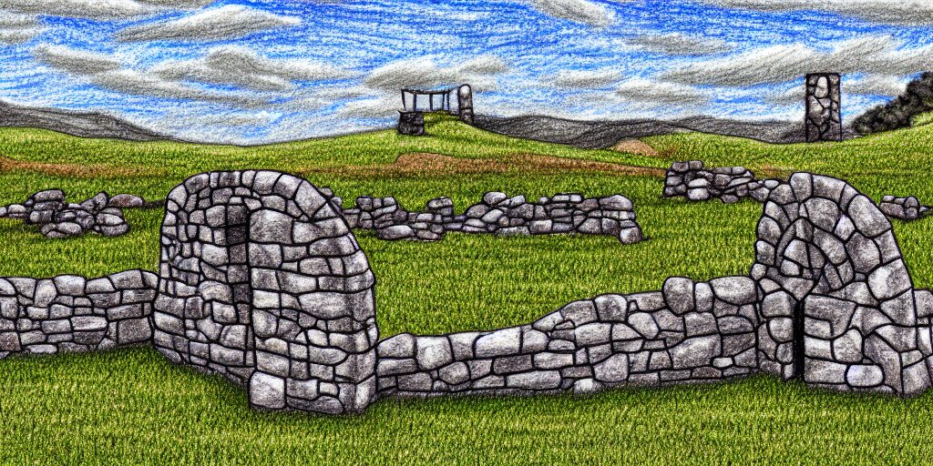 Lexica - Drawing of a large scale field landscape. single gritty stone ...