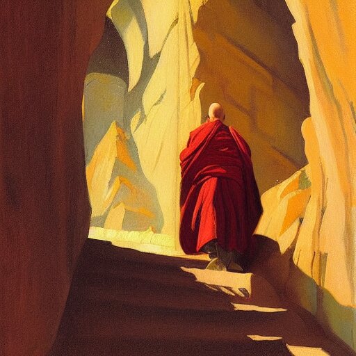 Lexica - Sienna portrait of the astute monk crimson robe climbing the ...