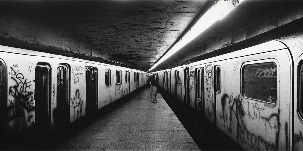 Lexica – New york subway station 1 9 8 0 s all in graffiti, passengers ...