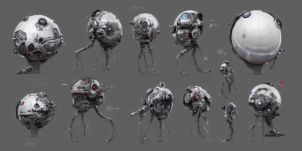 Lexica Future robot, oval, spherical, character sheet, concept design, contrast, kim jung gi