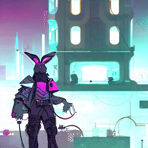 Lexica - Concept art of a rabbit cyberpunk game
