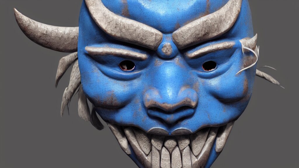 Lexica A photorealistic blue japanese oni mask, japanese pottery