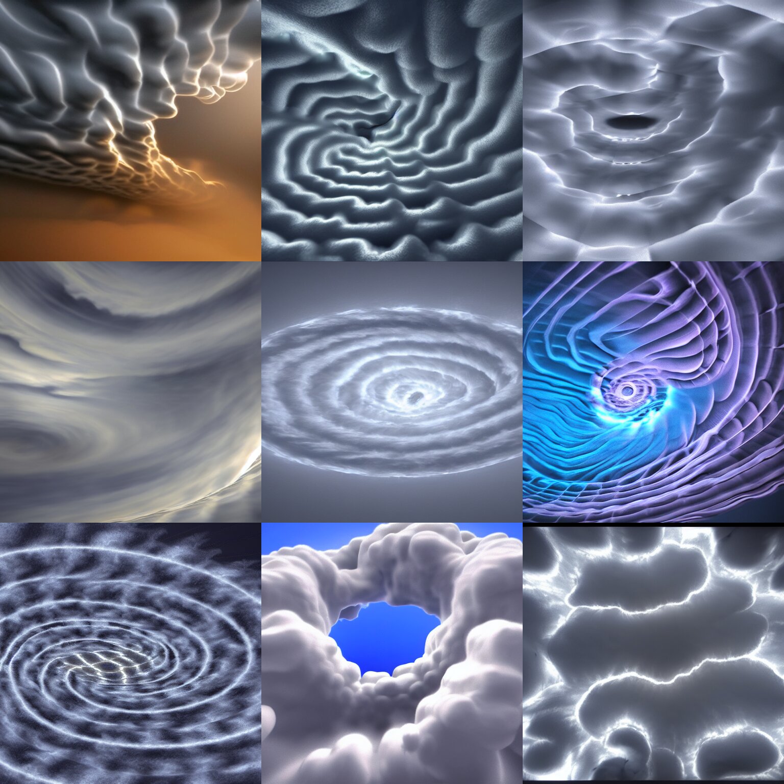 Lexica Cloud vortex, storm, symmetric, spiral, volumetric clouds