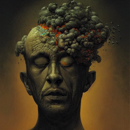 Lexica - A Black background portrait of a man with an exploding head by ...