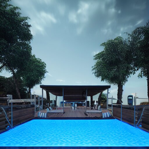 Lexica - A bar made with translucid fabric, swimming pool in front ...