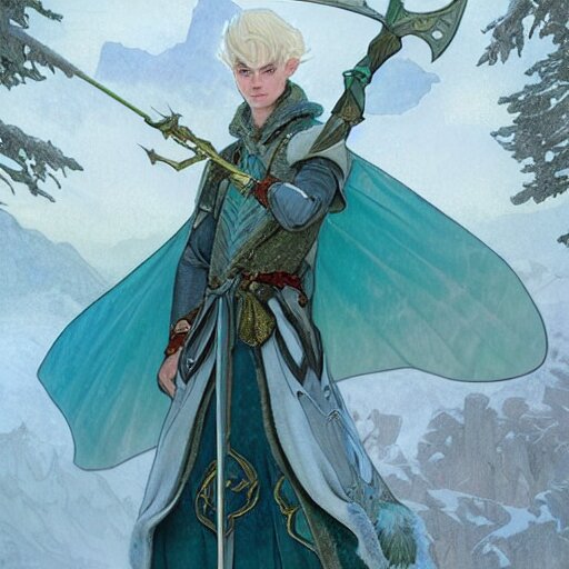 Lexica - An epic concept art of a handsome snow elf in a turquoise cape ...