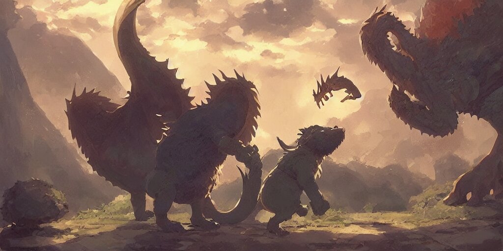 Lexica - A dwarf and his small pet dragon drinking a beer together ...