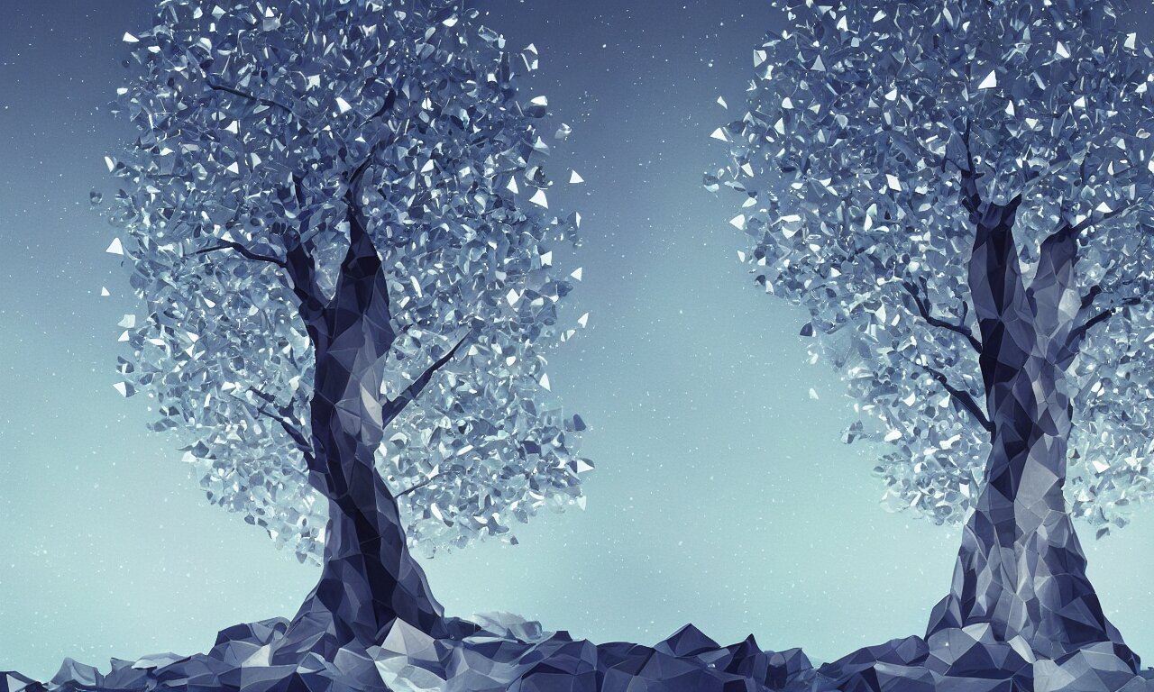 Lexica A Beautiful Artwork Of A Tree With Low Poly Crystal Diamond 