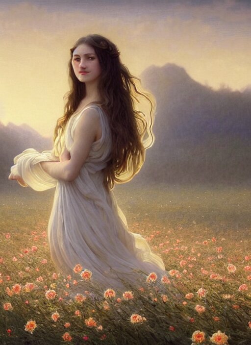 Lexica - Oil painting portrait of a young woman with long flowing hair ...