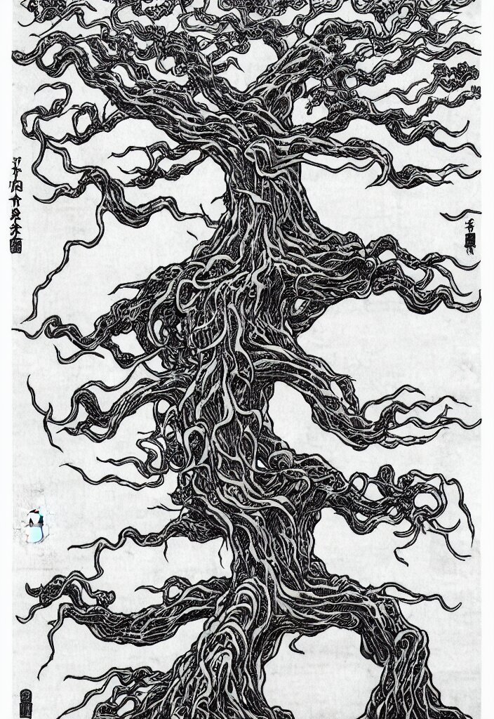 Lexica - Prompt: magical white skeleton Bonsai tree squid creature ...
