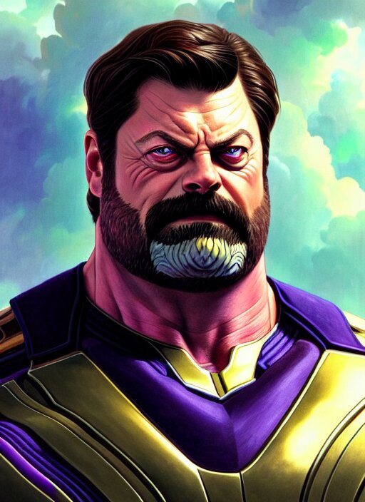 Lexica - Portrait of nick offerman as thanos, muscular! fantasy ...