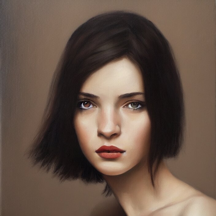 Lexica - Alla prima portrait oil painting of young woman with dark hair ...