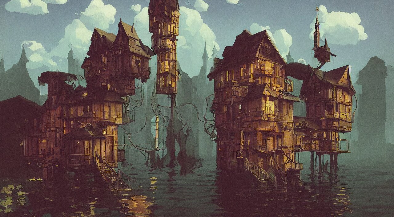 Lexica - Single flooded simple wooden eldritch tower, very coherent and ...