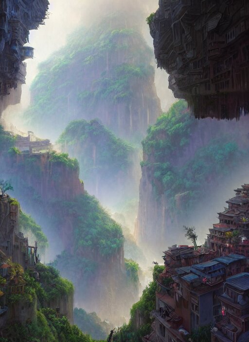 Lexica - City built on terraces in a gigantic canyon, lots of buildings ...