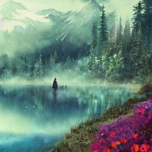 Lexica - An inaccessible alpine lake, beautiful, atmosphere, vibe, mist ...