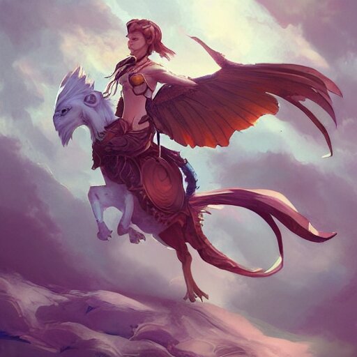 Lexica - Art station concept of a beautiful girl riding a gryphon ...