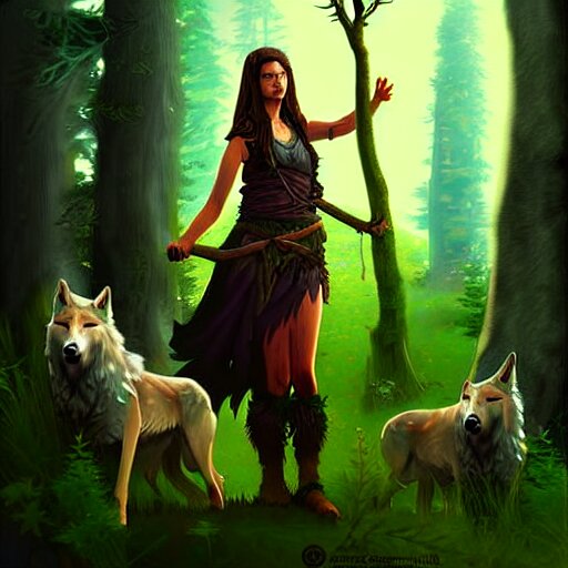 Lexica - A pretty druid surrounded by wolves digital painting ...