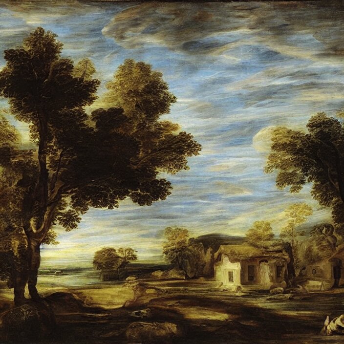 Lexica - A building in a serene landscape, by rubens