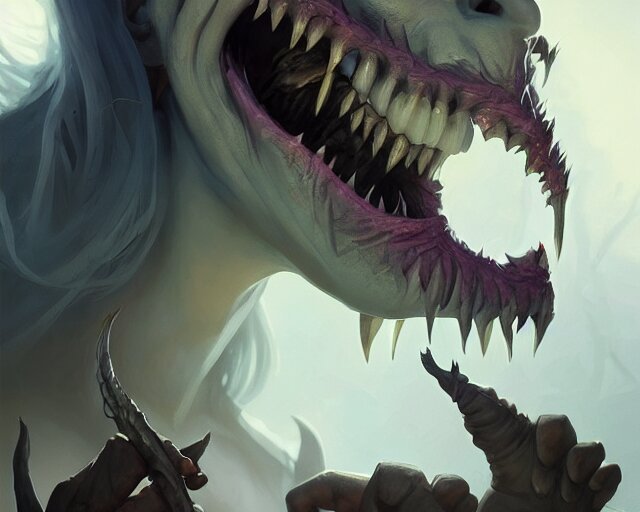 Lexica - A horrible scary old witch laughing with big long hooked teeth ...
