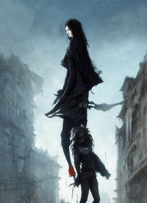 Lexica - A teenage girl with short dark hair and a tattered grey cloak ...