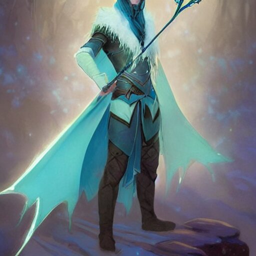 Lexica - An epic concept art of a handsome snow elf in a turquoise cape ...