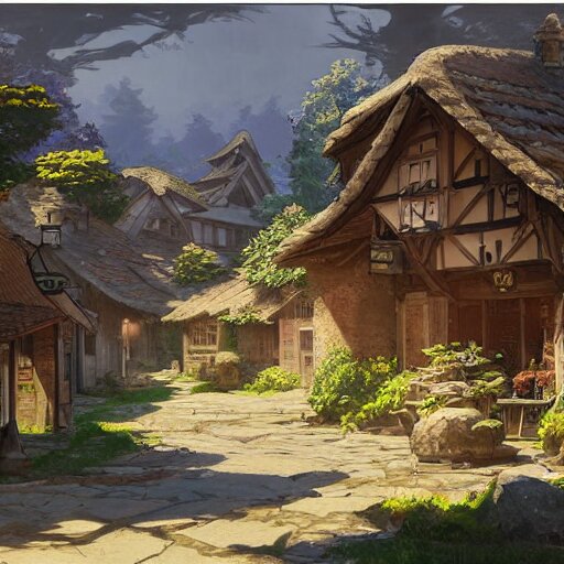 Lexica - Concept art painting of a cozy village in a mountainous ...