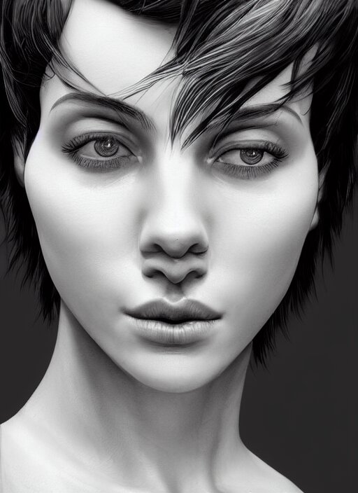 Lexica - Up close portrait of a beautiful woman in black and white ...