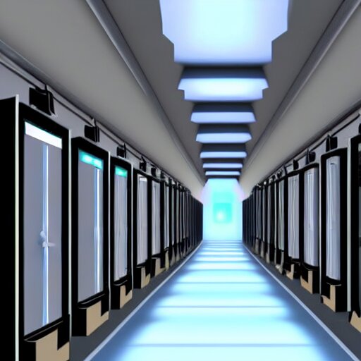 Lexica - A hallway including an apple lisa, commodore 6 4, ibm pc, nes ...