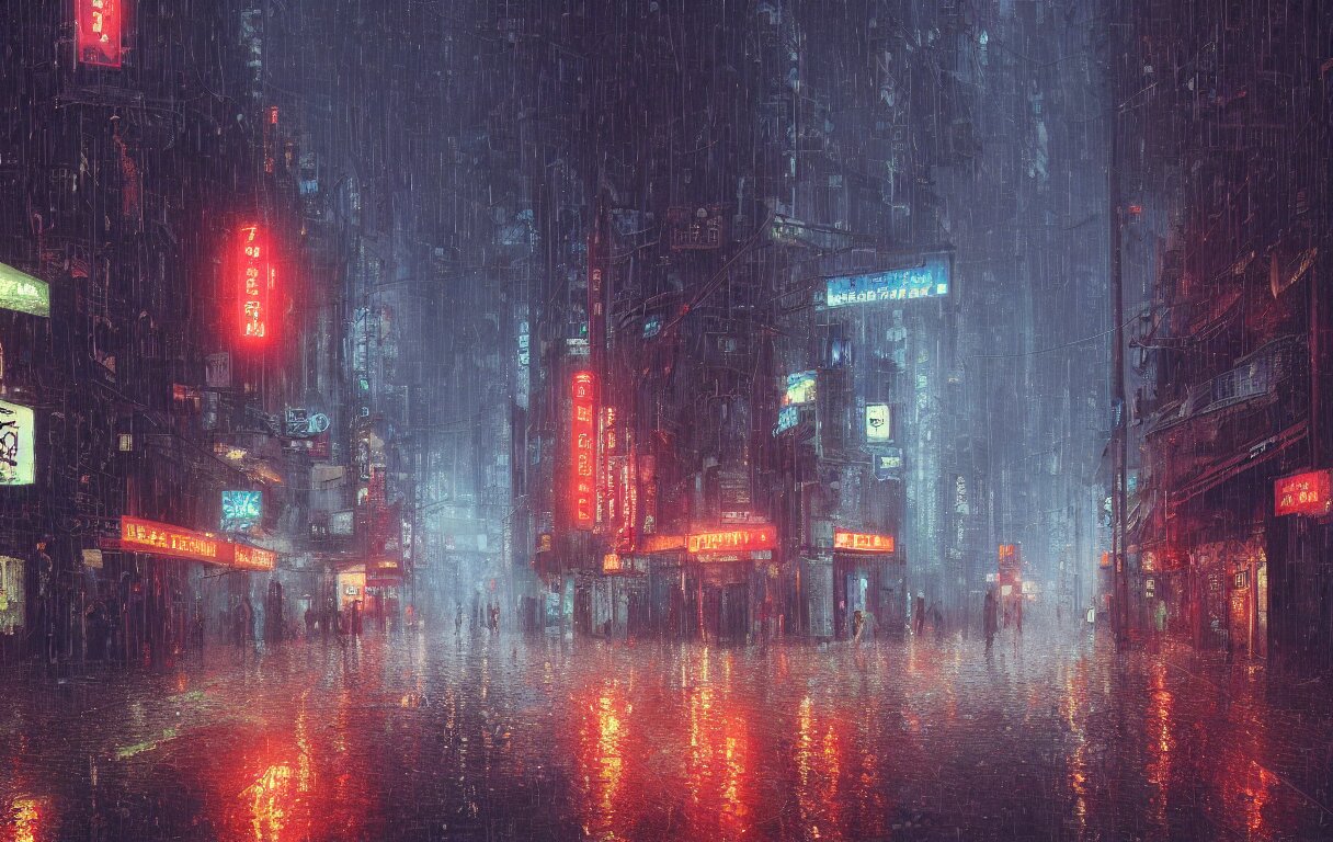 Lexica - A digital painting of a close-up view of a raining cyberpunk ...