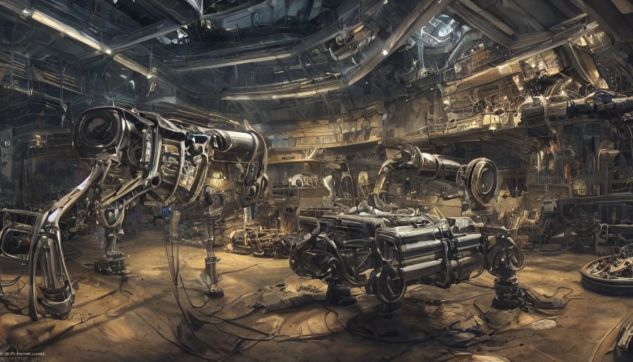 Lexica - The inside of a futuristic mechanic spaceshop coc, highly ...