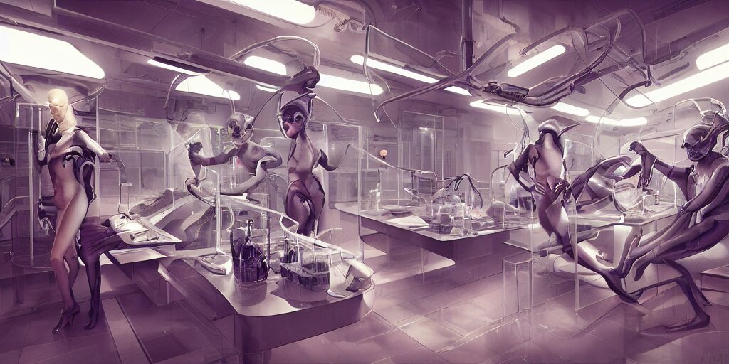 Lexica - Androgynous cyborgs creating humans in a sophisticated bio lab ...